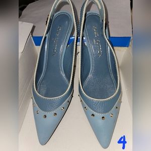 Genuine Louis Vuitton ladies leather formal shoes, medium blue, 7.5 narrow